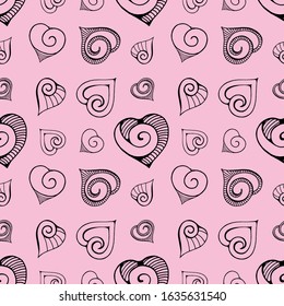 Seamless pattern with hearts for Valentine's day. Hand drawing doodle. Outline ornament. Stock vector illustration.