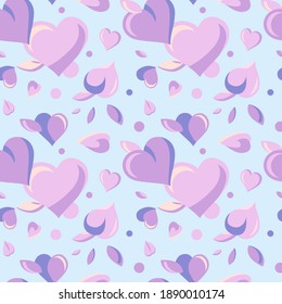 Patrón sin foco de corazones para el día de San Valentín. Bonito azul romántico, color púrpura para la tarjeta de felicitación San Valentín, boda, declaración de amor. Perfecto para tejidos impresos, fondo, papel pintado.