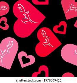 Seamless pattern with hearts valentines day i love you red, pink colors