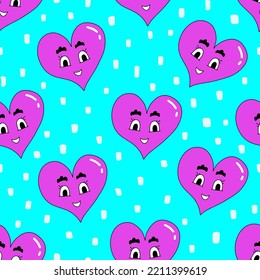 Seamless pattern of hearts. Valentine's Day template. 90s style. Girly print for graphic tee, tee, bomber jackets, hoodie, bullet journal cover, wrapping paper. Nostalgia for 1990s - 2000s.