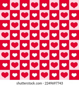 Patrón sin brillo con corazones. Día de San Valentín. Fondo rojo controlado. 