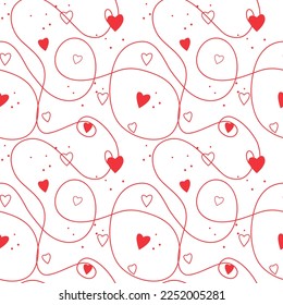 Seamless pattern of hearts for valentine's day and February 14th. Holiday decorations. Decor for printing gift paper, postcards. Pink and red cute hearts for gift for girls and women. Valentine's Day