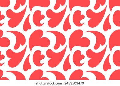 Seamless pattern with hearts. Valentine's day holiday backdrop texture, liquid romantic shape wedding wallpaper design. Cute background with red Hearts. Groovy Style. Hearts melt. Retro banner.