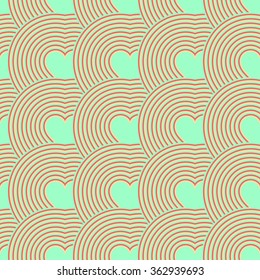 Seamless pattern of hearts. Valentine's Day, retro. Optical illusion. Hippie. Retro, vintage. Vector illustration