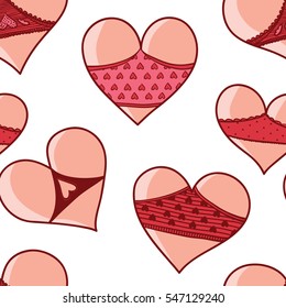 Seamless pattern of hearts. Valentine's Day. Print with stylized hearts in shorts. Hearts like cute asses.