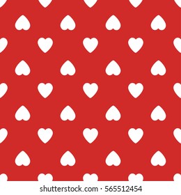 Seamless pattern with hearts. Valentines Day vector background. White on red.