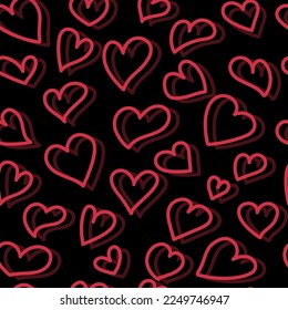 seamless pattern of hearts of various shapes on a darkbackground