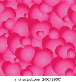 Seamless pattern of hearts. Vector airy background for printing on textiles, wrapping paper, web design and social media. Red-pink colors.
