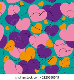 Seamless pattern with hearts vector. Blue, green, pink. For postcards, invitations, drawing on clothes, notebook