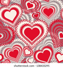 Seamless pattern with hearts.  Vector colorful background. Abstract illustration with red and white hearts.