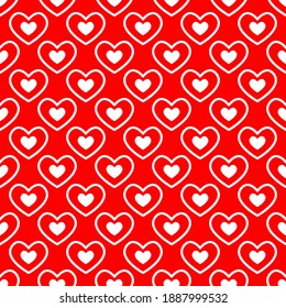 Seamless pattern of hearts. Vector illustration on a red background.