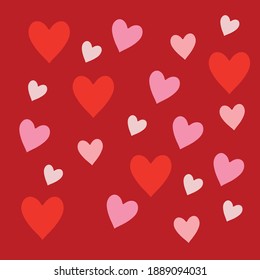 Seamless pattern of hearts. Vector illustration. Valentines day background. Pattern of hearts isolation on red background