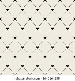 Seamless pattern with hearts. Vector repeating texture. Wavy dotted lines and hearts. Background for Valentine's Day