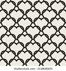 Seamless pattern with hearts. Vector repeating texture. Geometric entwined hearts. 