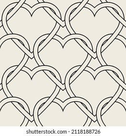 Seamless pattern with hearts. Vector repeating texture. Geometric entwined hearts. 