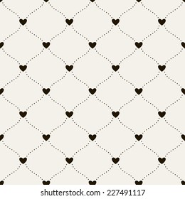 Seamless pattern with hearts. Vector repeating texture. Wavy dotted lines and hearts. Background for Valentine's Day