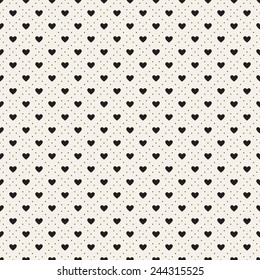 Seamless pattern with hearts. Vector repeating texture. Monochrome geometric background with dotted rhombuses and hearts in centers