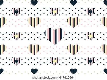 Seamless pattern with hearts. Vector repeating texture. Wavy dotted lines and hearts. Background for Valentine's Day. Dot and heart scarf pattern. Vector repeating texture illustration.