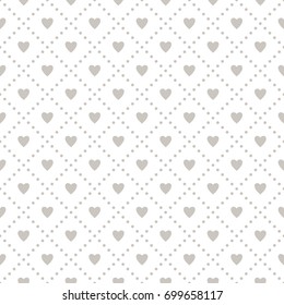 Seamless pattern with hearts. Vector repeating texture. Geometric background with dotted rhombuses or squares. Simple stylish print for St. Valentine's Day