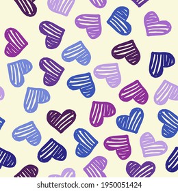 Seamless pattern with hearts in violet shades on white background. Vector design for textile, backgrounds, clothes, wrapping paper, web sites and wallpaper. Fashion illustration seamless pattern.
