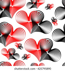 Seamless pattern of hearts. Hearts with a visual distortion effect. Vector illustration.