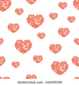 Seamless pattern with hearts from watercolor blurs