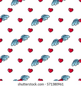 Seamless pattern of hearts with wings. Background for design of packing wedding, invitation for Valentine's day, posters.