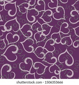 Seamless pattern with hearts and with the word love.