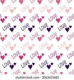 Patrón sin inconvenientes con los corazones y la palabra amor. Decoración festiva, imprenta para el día de San Valentín, boda, papel de envoltura de regalo, textiles y diseño de vacaciones.
