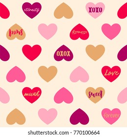 Seamless pattern of hearts and words for valentine’s day