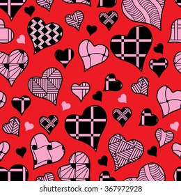 Seamless pattern with hearts in zentangle style