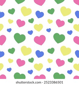 Seamless pattern with hearts.Colorful heart repeat pattern isolated on white.Vector graphic background.