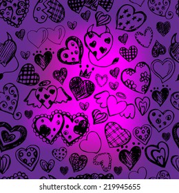 Seamless pattern with hearts.Hand drawn.