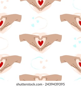 Seamless pattern with heart-shaped arms. The concept of care, love, charity.