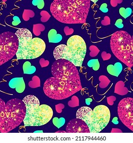 Seamless pattern of heart-shaped balloons. Abstract vector background for valentine's day. Balloons festive template for birthday, wedding day and anniversary. Wallpaper in the form of hearts.