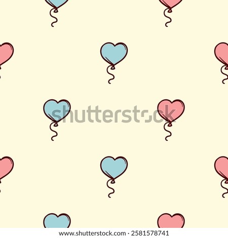 Seamless pattern with heart-shaped balloons. Bright Vector Background for Valentine's Day for Gift Paper, Print, Textile