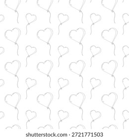 Seamless pattern of heart-shaped balloons with strings and glossy highlights. Perfect for Valentine s Day wrapping paper, stationery, and romantic-themed backgrounds