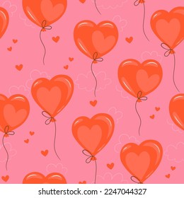 Seamless pattern and heart  shaped balloons  Vector graphics 