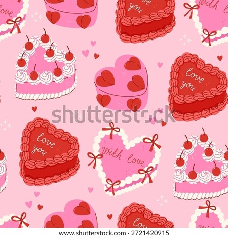 Seamless pattern with heart-shaped cakes. Vector graphics.