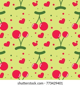 Seamless pattern with heart-shaped and Cherry ,valentines vector illustration