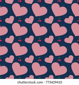 Seamless pattern with heart-shaped and Cherry ,valentines vector illustration