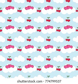 Seamless pattern with heart-shaped and Cherry ,valentines vector illustration