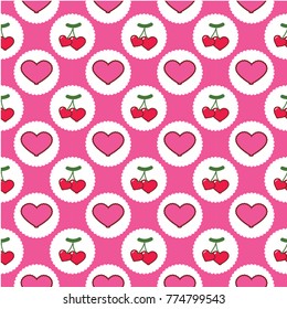 Seamless pattern with heart-shaped and Cherry ,valentines vector illustration