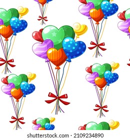 Seamless pattern heart-shaped colored balloons for Valentines Day.