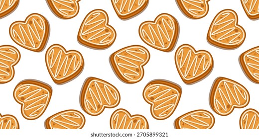 Modelo inconsútil de galletas de jengibre en forma de corazón con las rayas blancas del glaseado, fondo festivo dulce