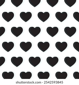 Seamless pattern with hearts.Repeat pattern with hearts in black and blue lines isolated on white background.Valentine vector graphic background.