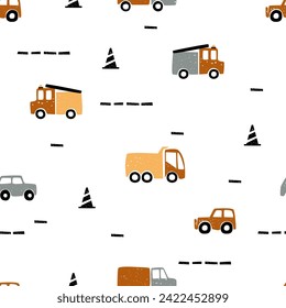 Seamless pattern with heavy construction machines