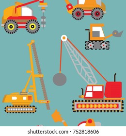 Seamless pattern with heavy equipment and machinery.
