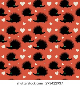 Seamless pattern, hedgehog theme, vector illustration