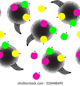 Seamless  pattern with  hedgehog - vector illustration